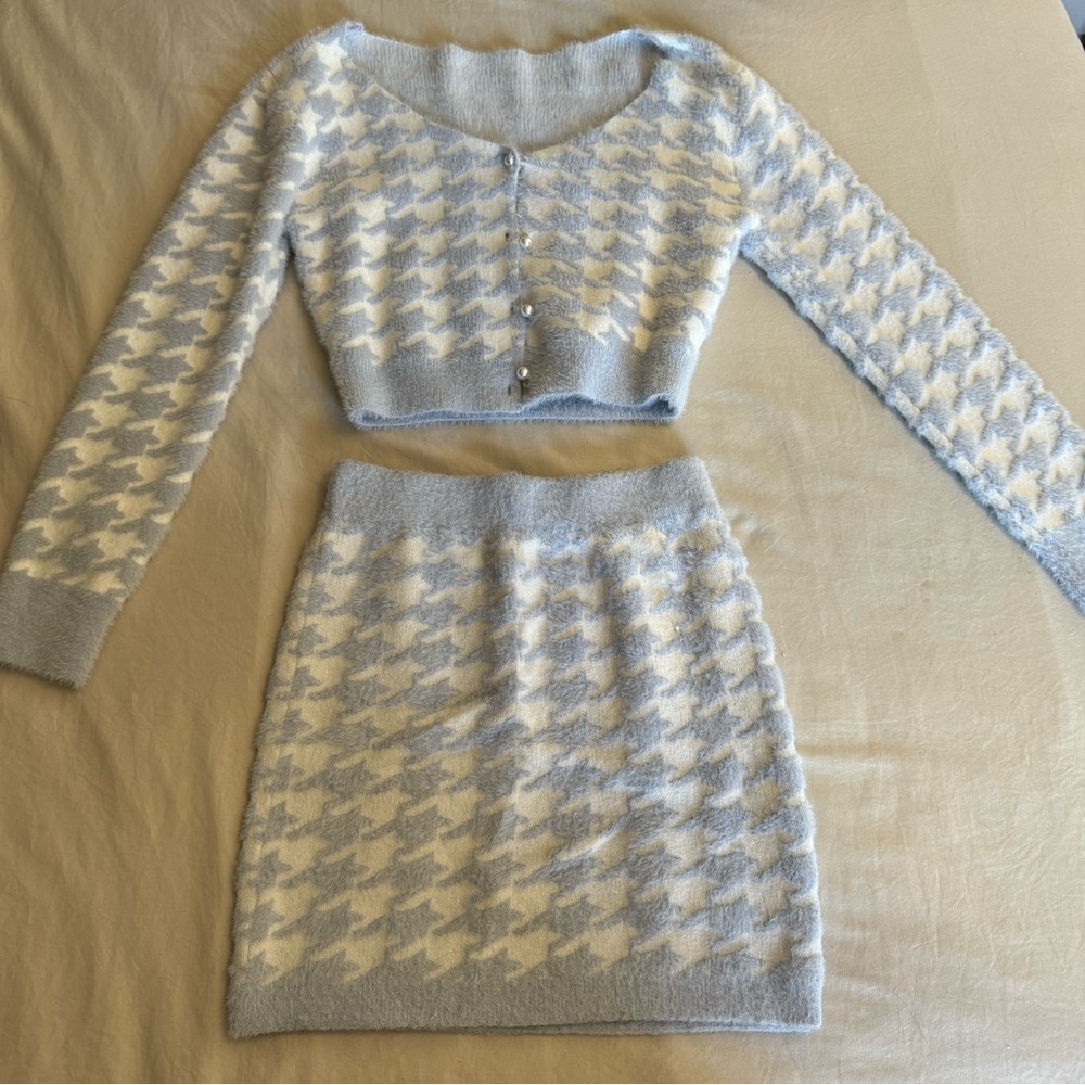 Houndstooth Soft Mini Skirt Set